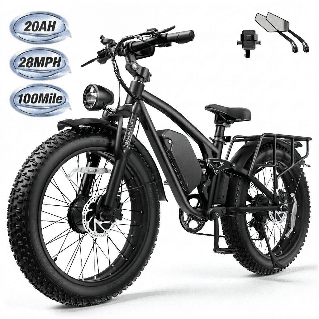 Flycity 63V 20AH Electric Bike for Adult, 500W Dual Motors 28MPH Electric Bicycle with 26"x4.0" Fat Tires, 100 Mile Long Range Off-Road Bike, E-Bikes for Men Women