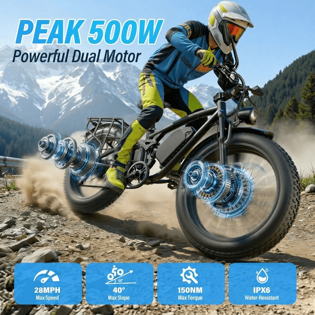 Flycity 63V 20AH Electric Bike for Adult, 500W Dual Motors 28MPH Electric Bicycle with 26"x4.0" Fat Tires, 100 Mile Long Range Off-Road Bike, E-Bikes for Men Women