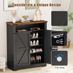 Flycity 6 Tiers Shoe Cabinet with Doors, Shoe Rack with Adjustable Shelves & Anti-tip Fitting, Shoe Storage Organizer for Entryway Living Room Bedroom, Black+Brown