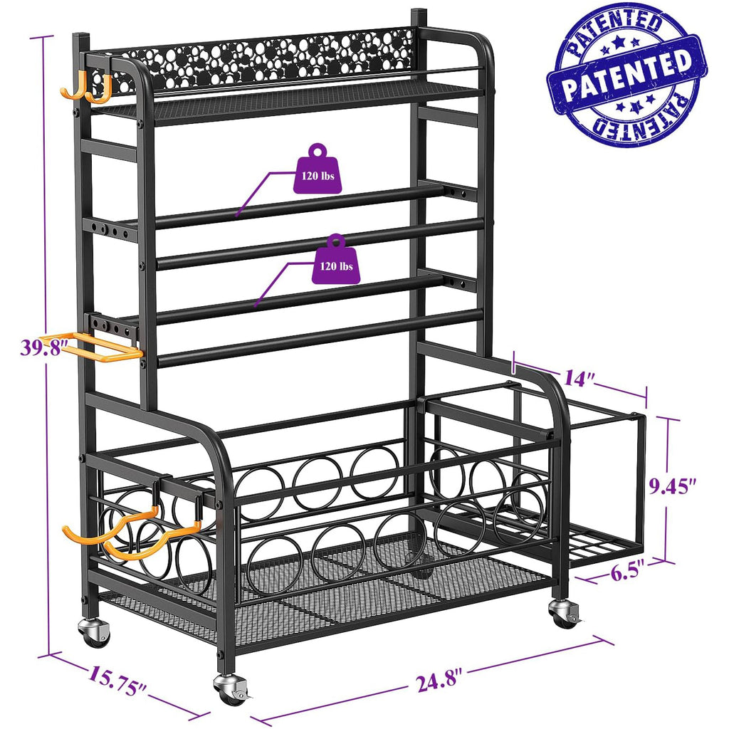 Flycity Dumbbell Rack, Weight Rack for Dumbbells, Home Gym Storage for Dumbbells Kettlebells Yoga Mat and Balls, Weight Storage Holder Rack with Wheels and Hooks