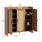 Flycity Rattan Shoe Storage Cabinet, 6-Tiers Shoe Rack with 3 Doors, Freestanding Shoe Organizer with Adjustable Shelves for Entryway Hallway, Beige