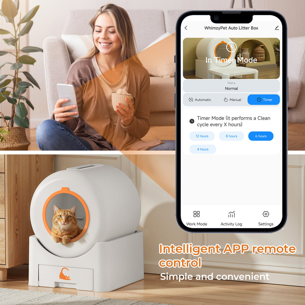 Flycity Self Cleaning Litter Box, Automatic Litter Box with App Control for Multiple Cats, Safety Sensors, Low Noise, White
