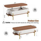 Flycity 48" Oval Lift Top Coffee Table with Hidden Storage and Open Shelves, Lift up Coffee Table for Living Room Bedroom, Max Load 400 Lbs, Brown + White