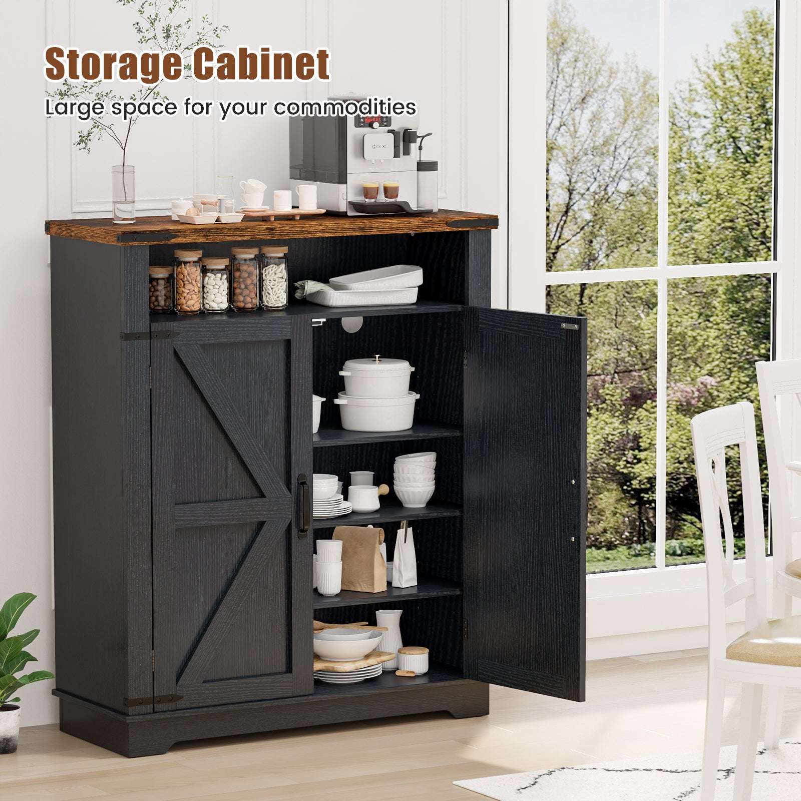 Flycity 6 Tiers Shoe Cabinet with Doors, Shoe Rack with Adjustable Shelves & Anti-tip Fitting, Shoe Storage Organizer for Entryway Living Room Bedroom, Black+Brown