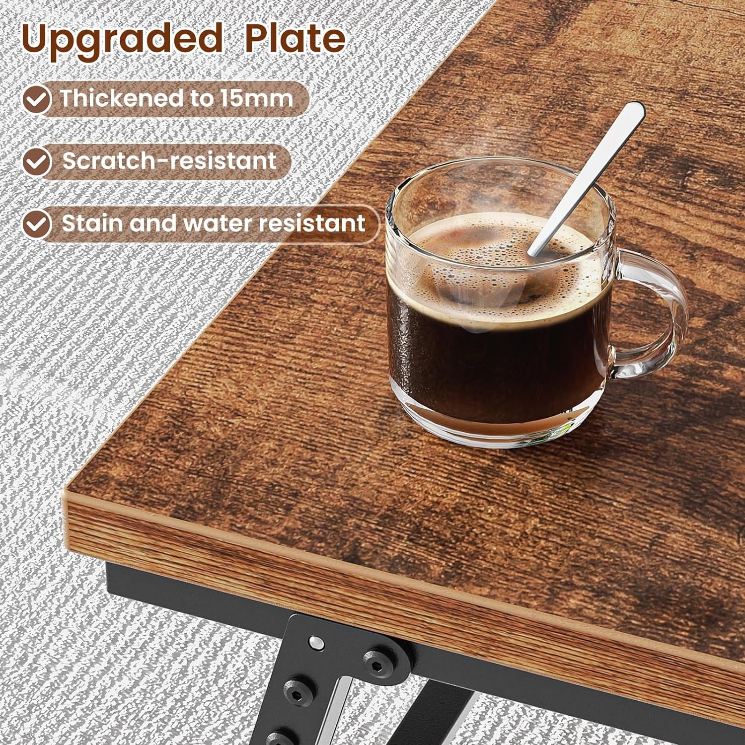 Flycity No Assembly Mini Folding Coffee Table, Leg Latches Portable Sturdy Floor Table Desk for Sitting on The Floor, Low Coffee Table for Living Room, Home, Office, Rustic Brown, 31.5"x15.75"x14.37"
