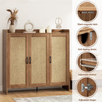 Flycity Rattan Shoe Storage Cabinet, 6-Tiers Shoe Rack with 3 Doors, Freestanding Shoe Organizer with Adjustable Shelves for Entryway Hallway, Beige