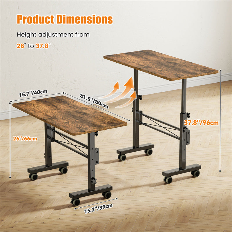 Flycity Standing Desk Adjustable Height, Mobile Stand Up Desks with Wheels, Small Laptop Desks, Portable Computer Rolling Desk for Home Office and Pad Treadmill, Height 26"-37.8", 15.7"D x 31.5"W