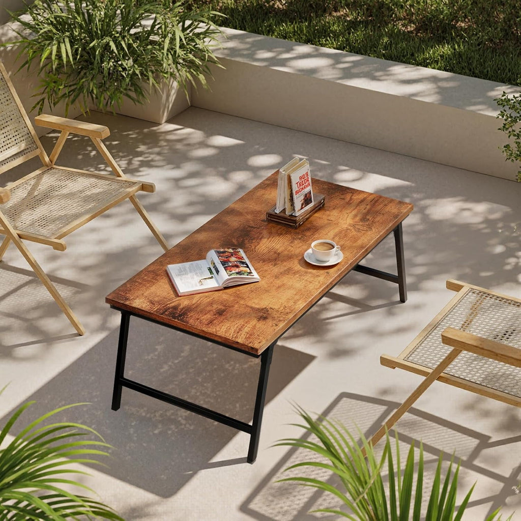 Flycity No Assembly Mini Folding Coffee Table, Leg Latches Portable Sturdy Floor Table Desk for Sitting on The Floor, Low Coffee Table for Living Room, Home, Office, Rustic Brown, 31.5"x15.75"x14.37"