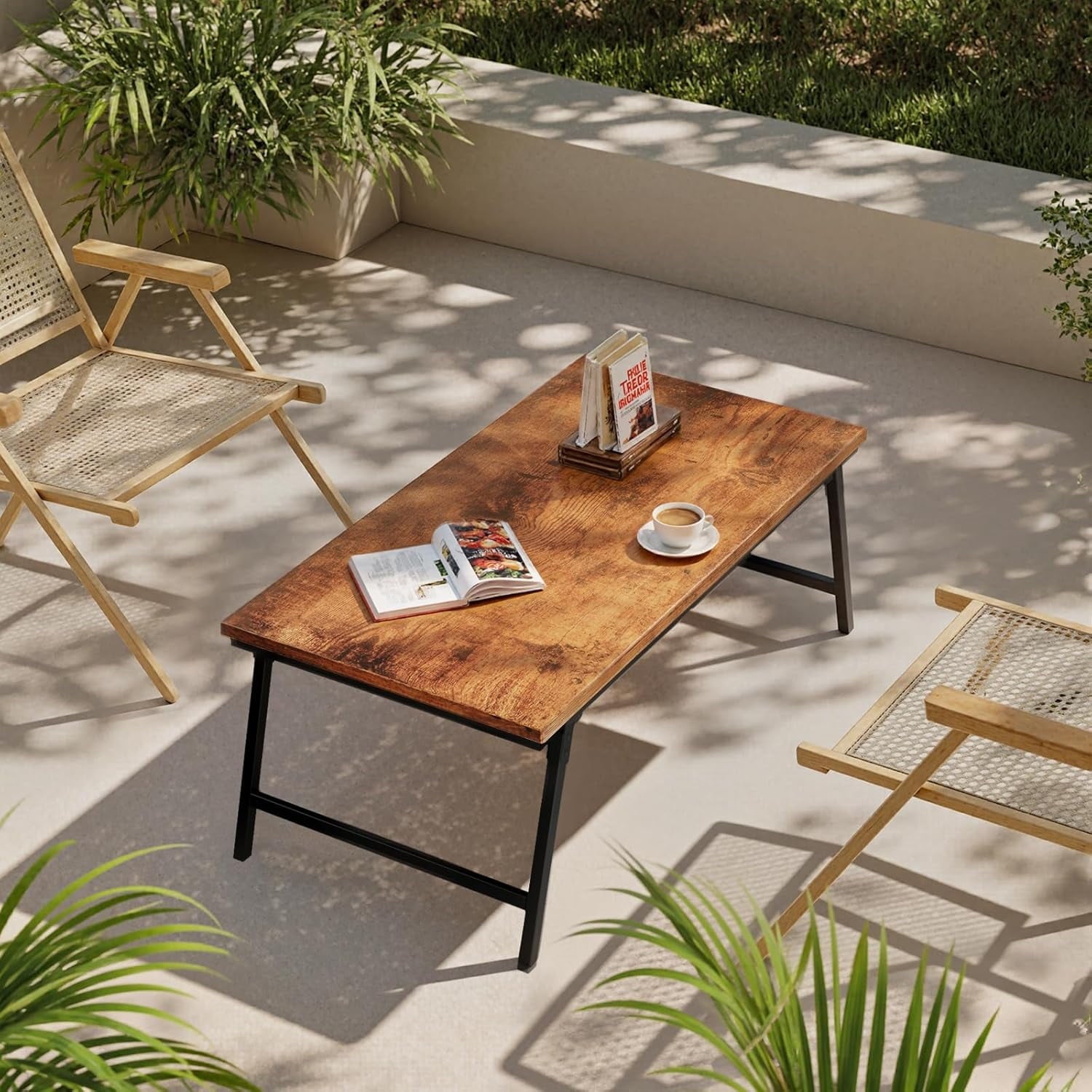 Flycity No Assembly Mini Folding Coffee Table, Leg Latches Portable Sturdy Floor Table Desk for Sitting on The Floor, Low Coffee Table for Living Room, Home, Office, Rustic Brown, 31.5"x15.75"x14.37"