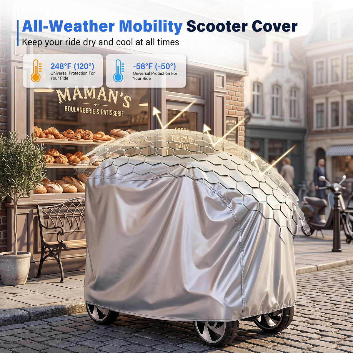 Flycity Mobility Scooter Cover, Wheelchair Cover Waterproof for 3&4 Wheels Electric Mobility Scooter, Silver