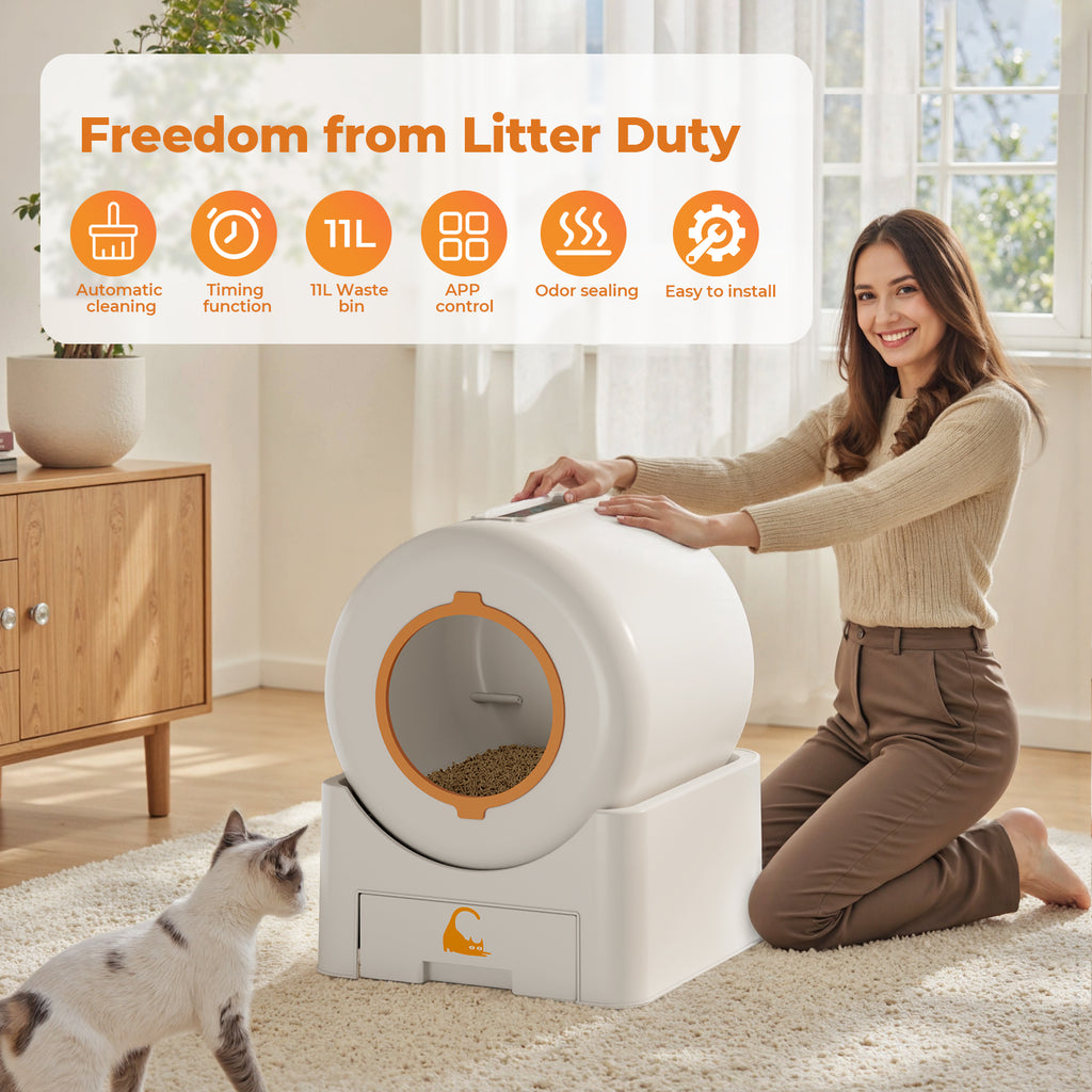 Flycity Self Cleaning Litter Box, Automatic Litter Box with App Control for Multiple Cats, Safety Sensors, Low Noise, White