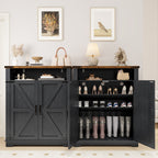 Flycity 6 Tiers Shoe Cabinet with Doors, Shoe Rack with Adjustable Shelves & Anti-tip Fitting, Shoe Storage Organizer for Entryway Living Room Bedroom, Black+Brown