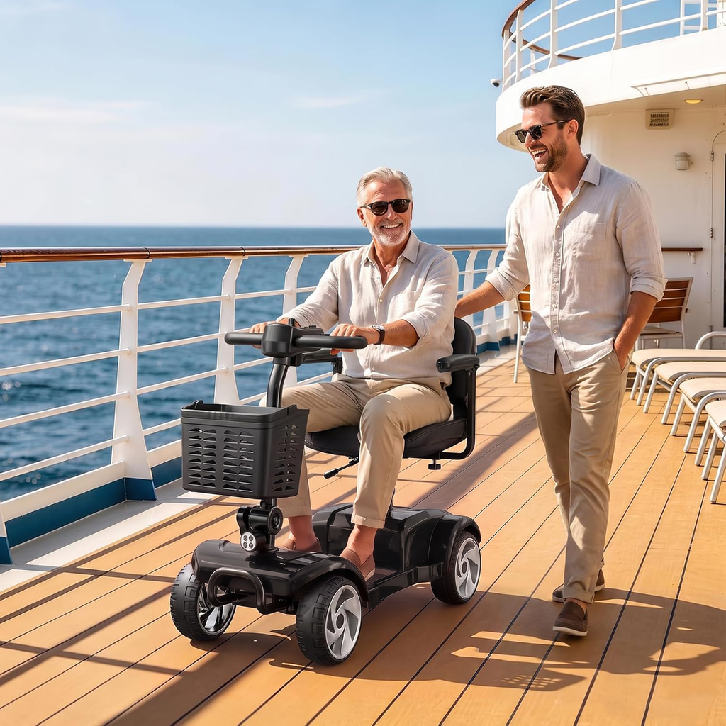 Flycity 24V 4 Wheel Mobility Scooter for Seniors, Foldable 20 Miles Long Range Electric Scooter with LED Lights and Basket, 12Ah Electric Powered Wheelchair Device for Adults, Black