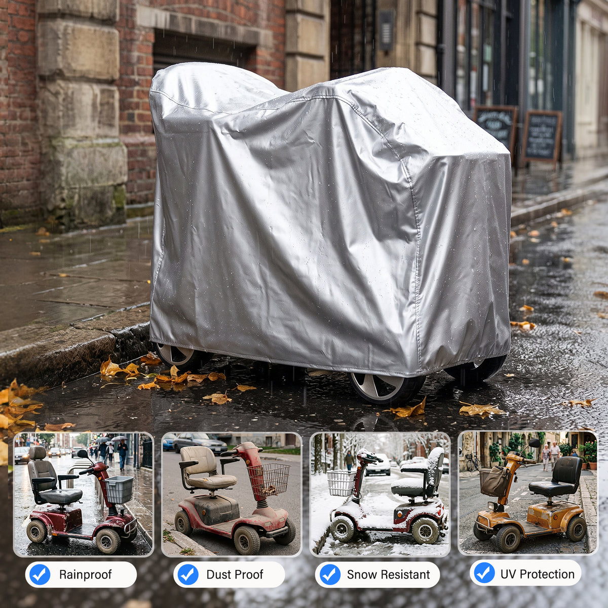 Flycity Mobility Scooter Cover, Wheelchair Cover Waterproof for 3&4 Wheels Electric Mobility Scooter, Silver