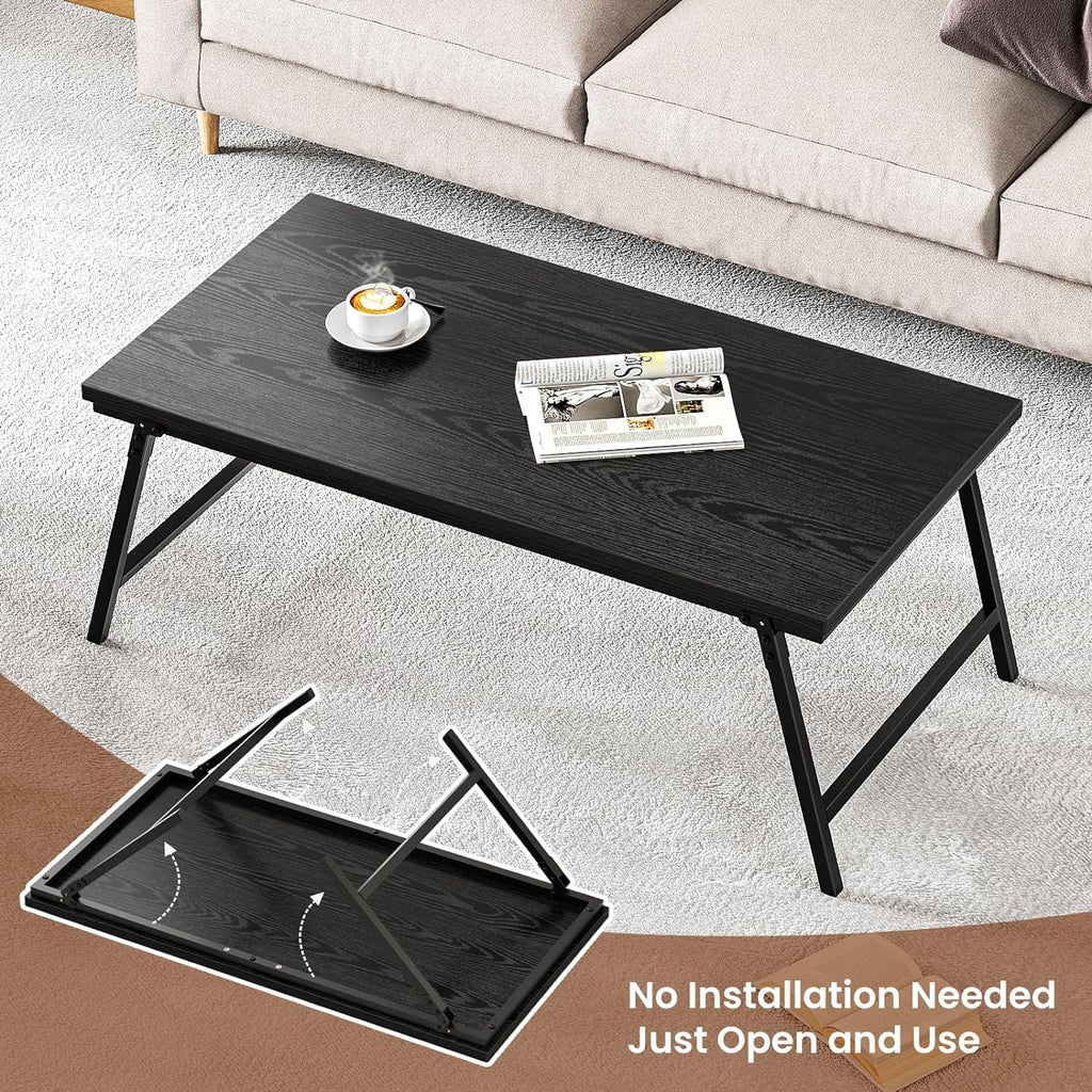 Flycity No Assembly Folding Coffee Table, Leg Latches Portable Sturdy Floor Table Desk for Sitting on The Floor, Low Coffee Table for Living Room, Home, Office, Black, 41.34"x21.65"x15.75"