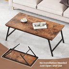 Flycity No Assembly Folding Coffee Table, Leg Latches Portable Sturdy Floor Table Desk for Sitting on The Floor, Low Coffee Table for Living Room, Home, Office, Rustic Brown, 41.34"x21.65"x15.75"
