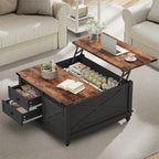 Flycity Square Lift Top Coffee Table with 2 Drawers, 31.5" Farmhouse Lift up Coffee Table with Hidden Storage Compartment, Wood Center Table for Living Room, Black