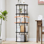 Flycity 4 Tier Rotate Bookcases, 360° Display Spin Bookcases Corner Shelf with Special Visible Partition Storage, Black