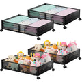 Flycity 4 Pack Foldable Under Bed Storage, Under the Bed Storage Containers with Wheels, Storage Organizer Bins for Bedroom Clothes Shoes Blankets - Black