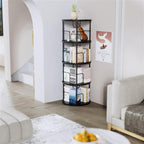 Flycity 4 Tier Rotate Bookcases, 360° Display Spin Bookcases Corner Shelf with Special Visible Partition Storage, Black
