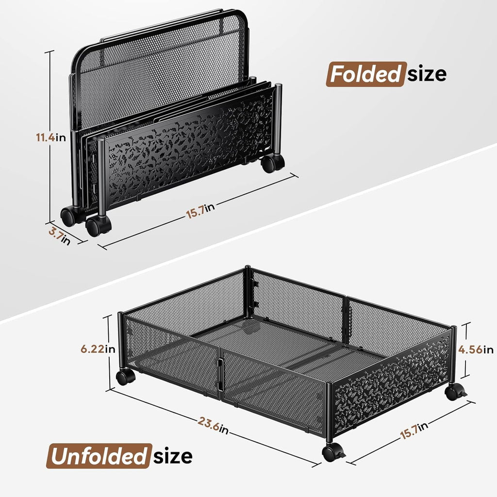 Flycity 4 Pack Foldable Under Bed Storage, Under the Bed Storage Containers with Wheels, Storage Organizer Bins for Bedroom Clothes Shoes Blankets - Black