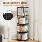 Flycity 4 Tier Rotate Bookcases, 360° Display Spin Bookcases Corner Shelf with Special Visible Partition Storage, Black