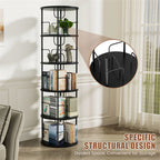 Flycity 5 Tier Rotating Bookshelf, 360° Display Rotating Bookcase Corner Storage Rack with Special Visible Partition Storage, Black