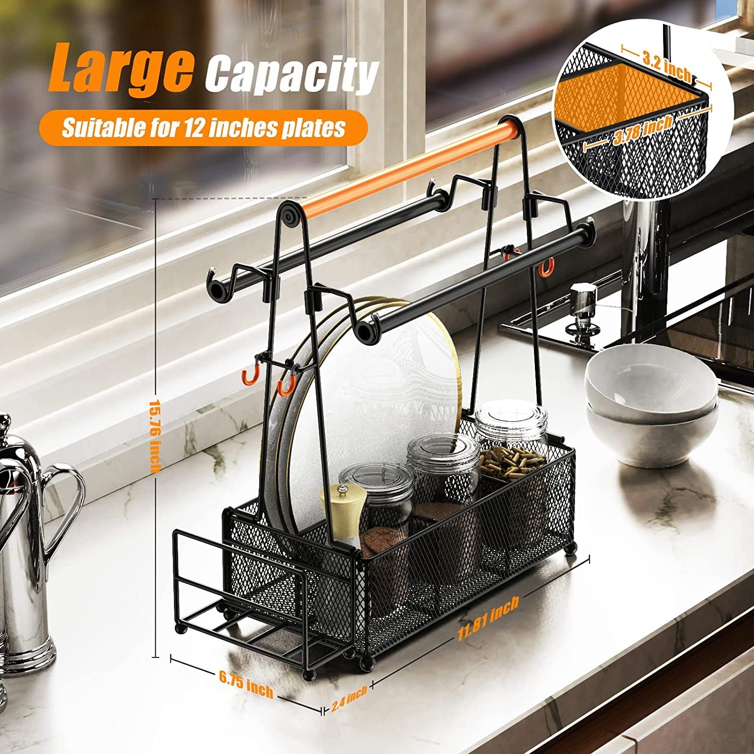 Flycity Grill Caddy, Silverware Caddy Condiment Caddy, Utensil Holder for Party, Picnic Flatware caddy with Handle and Paper Towel Roll Holders, Utensil Cutlery Caddy for Camping, Kitchen(Black)