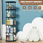 Flycity 5 Tier Rotating Bookshelf, 360° Display Rotating Bookcase Corner Storage Rack with Special Visible Partition Storage, Black