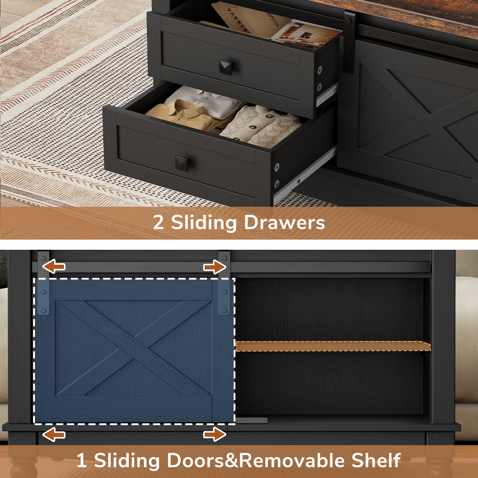 Flycity Square Lift Top Coffee Table with 2 Drawers, 31.5" Farmhouse Lift up Coffee Table with Hidden Storage Compartment, Wood Center Table for Living Room, Black