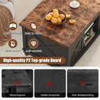 Flycity 48" Farmhouse Lift Top Coffee Table with Storage Sliding Barn Door, Lifting Tabletop Rustic Center Table with Large Hidden Compartment for Living Room, Black & Brown