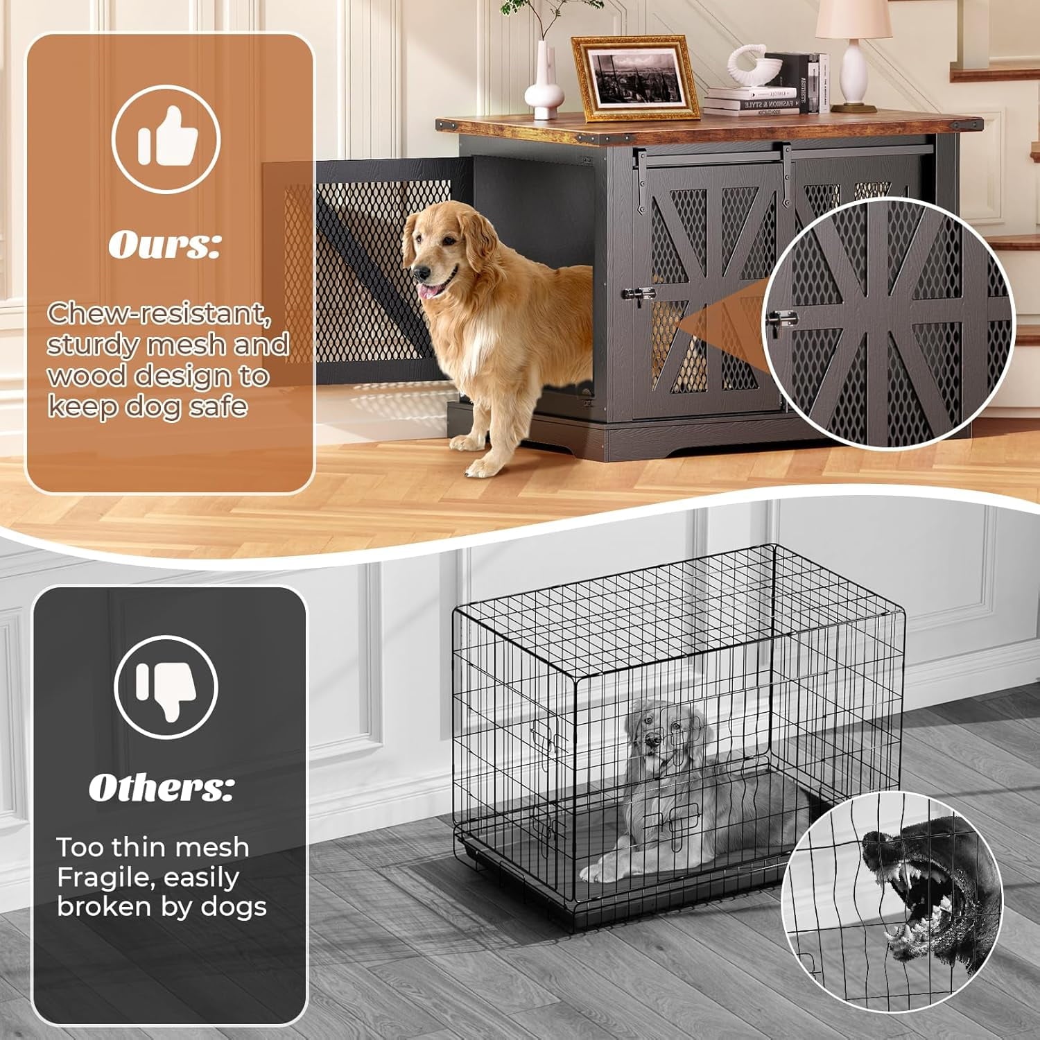Flycity 39.3" Farmhouse Dog Crate Furniture with Sliding Door, Heavy Duty Dog Cage for Medium Small Dogs, Dog Kennel Furniture for Indoor Outdoor, Black