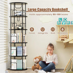 Flycity 5 Tier Rotating Bookshelf, 360° Display Rotating Bookcase Corner Storage Rack with Special Visible Partition Storage, Black