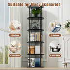 Flycity 5 Tier Rotating Bookshelf, 360° Display Rotating Bookcase Corner Storage Rack with Special Visible Partition Storage, Black
