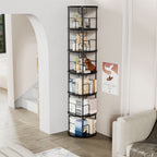 Flycity 6 Tier Rotating Bookshelf, 360° Display Rotating Bookcase Corner Storage Rack with Special Visible Partition Storage, Black