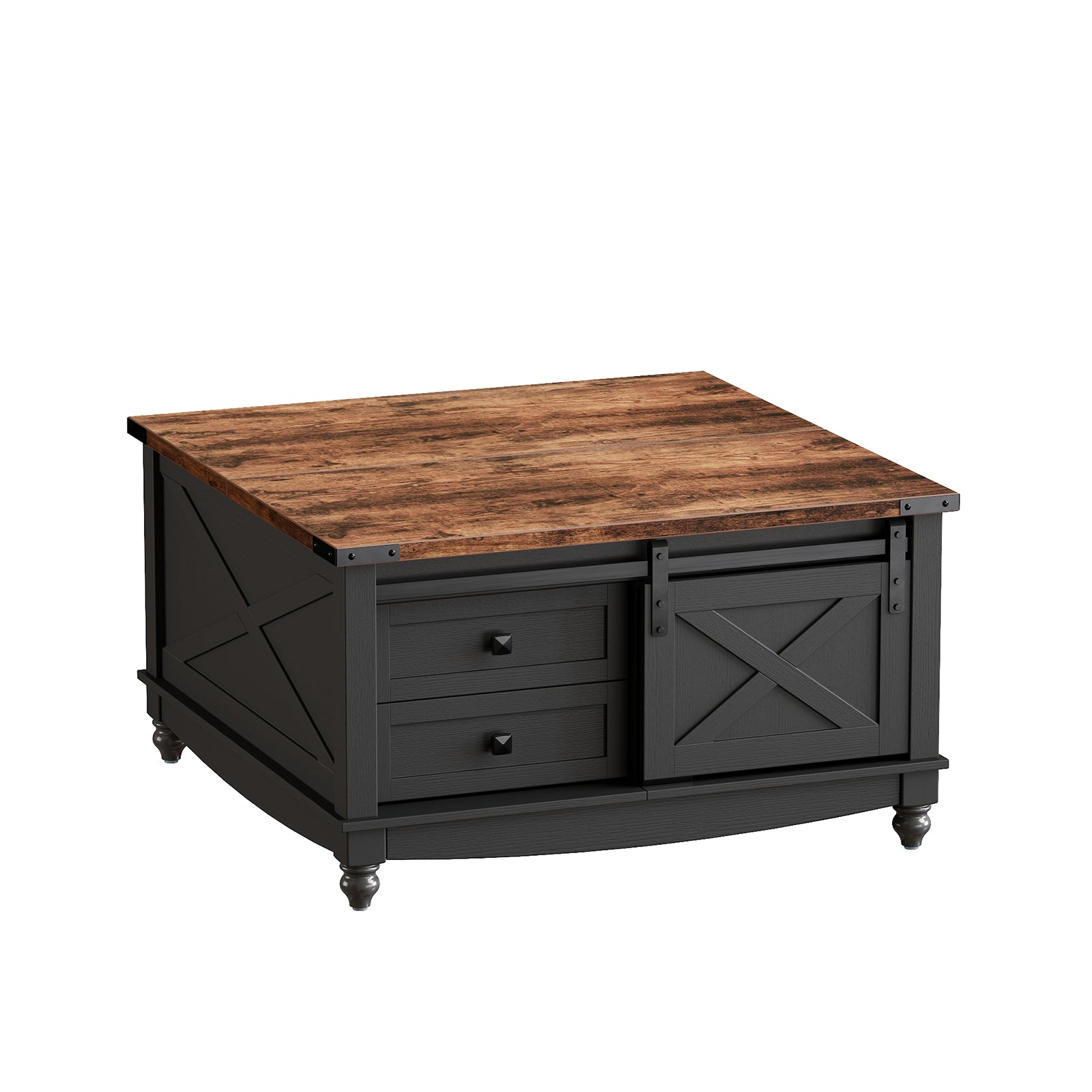 Flycity Square Lift Top Coffee Table with 2 Drawers, 31.5" Farmhouse Lift up Coffee Table with Hidden Storage Compartment, Wood Center Table for Living Room, Black