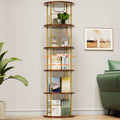 Flycity 5 Tier Rotating Bookshelf, 360° Display Rotating Bookcase Corner Storage Rack with Special Visible Partition Storage, Gold