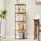Flycity 4 Tier Rotating Bookshelf, 360Â° Display Rotating Bookcase Corner Storage Rack with Special Visible Partition Storage, Gold