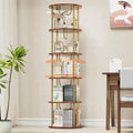 Flycity 5 Tier Rotate Bookcases, 360° Display Spin Bookcases Corner Shelf with Special Visible Partition Storage, Gold
