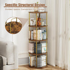 Flycity 4 Tier Rotating Bookshelf, 360Â° Display Rotating Bookcase Corner Storage Rack with Special Visible Partition Storage, Gold