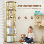 Flycity 5 Tier Rotate Bookcases, 360° Display Spin Bookcases Corner Shelf with Special Visible Partition Storage, Gold