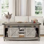 Flycity 48" Farmhouse Lift Top Coffee Table with Storage Sliding Barn Door, Pull up Coffee Table with Hidden Compartment for Living Room Bedroom, Gray