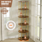 Flycity 5 Tier Rotating Bookshelf, 360° Display Rotating Bookcase Corner Storage Rack with Special Visible Partition Storage, Gold