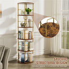 Flycity 5 Tier Rotating Bookshelf, 360° Display Rotating Bookcase Corner Storage Rack with Special Visible Partition Storage, Gold