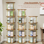 Flycity 6 Tier Rotating Bookshelf, 360° Display Rotating Bookcase Corner Storage Rack with Special Visible Partition Storage, Gold