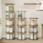 Flycity 3 Tier Rotate Bookcases, 360° Display Spin Bookcases Corner Shelf with Special Visible Partition Storage, Gold