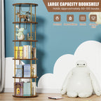 Flycity 5 Tier Rotating Bookshelf, 360° Display Rotating Bookcase Corner Storage Rack with Special Visible Partition Storage, Gold