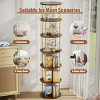 Flycity 6 Tier Rotating Bookshelf, 360° Display Rotating Bookcase Corner Storage Rack with Special Visible Partition Storage, Gold
