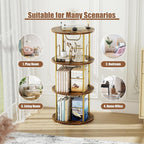 Flycity 3 Tier Rotate Bookcases, 360° Display Spin Bookcases Corner Shelf with Special Visible Partition Storage, Gold