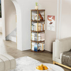 Flycity 4 Tier Rotating Bookshelf, 360Â° Display Rotating Bookcase Corner Storage Rack with Special Visible Partition Storage, Gold